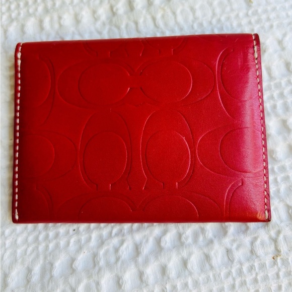 Coach Red Signature Leather Business Card Holder - Picture 4 of 8